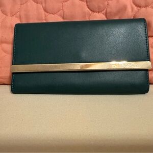 A New Day Dark Green Fold Over Wallet W/Gold Trim VGUC